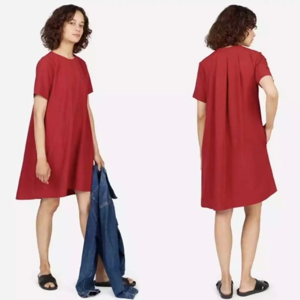 Everlane Short-Sleeve A-Line Dress in Red